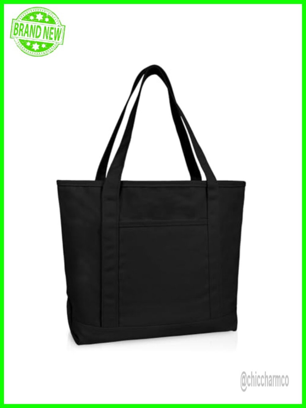 DALIX Cotton Canvas Tote Bag 20" Zippered Top Shoulder Bag